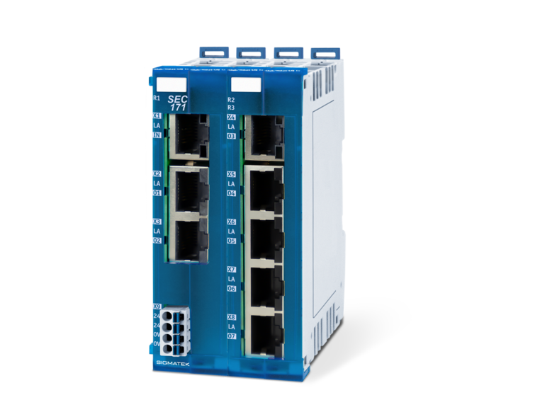 SEC 171 - EtherCAT Splitter con 4 porte per moduli I/O e PLC. Compatibile con SIGMATEK.